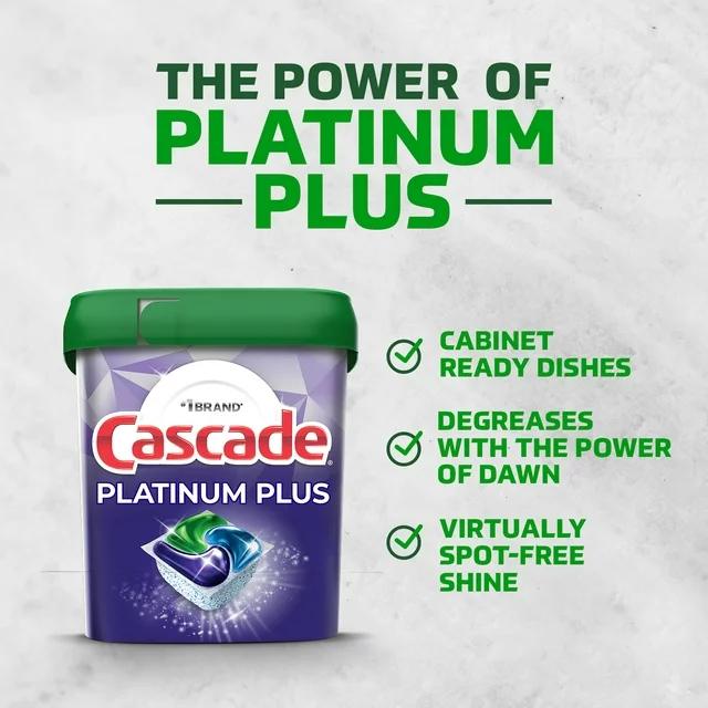 Cascade Platinum ActionPacs Dishwasher Detergent | Fresh Scent | 36ctCascade Platinum Plus Dishwasher Detergent Pacs, Fresh, 36 Count