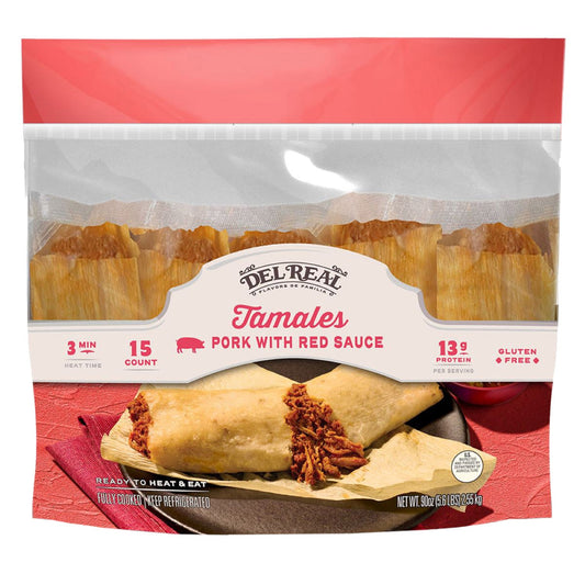 Del Real Stone Ground Corn Masa Pork Tamale, 15 ct