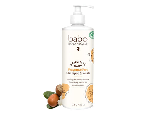 Babo Botanicals Sensitive Baby Fragrance-Free 2-in-1 Shampoo & Wash, 16 oz