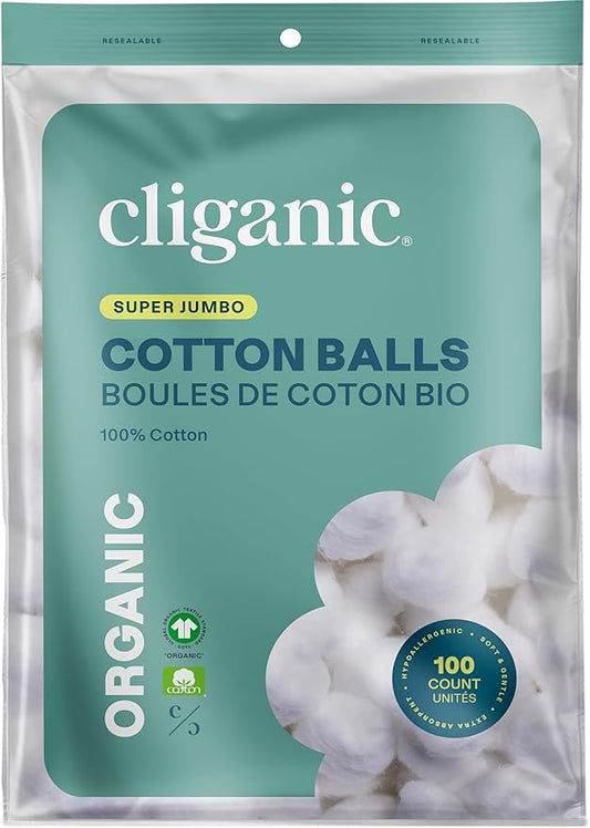 Cliganic Organic Super Jumbo Cotton Balls, 100 Count