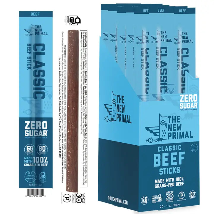 The New Primal - Classic 100% Grass-Fed Beef Meat Sticks, Zero Sugar (Single)