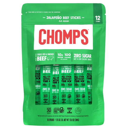 Chomps Beef Sticks, Jalapeno, 1.15 oz, 12 ct