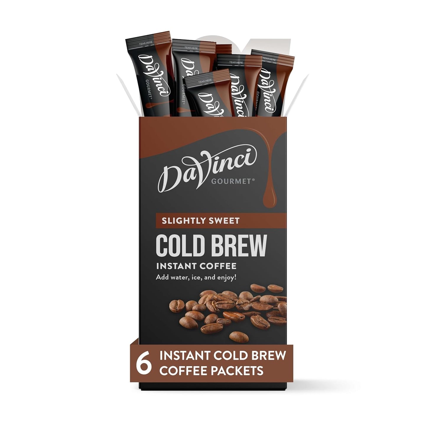 DaVinci Gourmet Slightly Sweet Cold Brew Stick Pack, Instant Coffee Powder, 6 Count