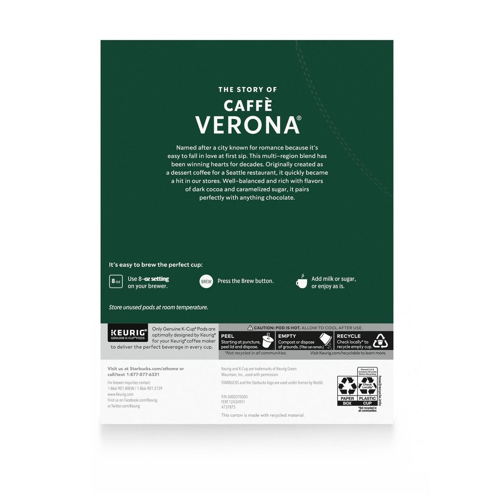 Starbucks Dark Roast K-Cup Coffee Pods — Caffè Verona for Keurig Brewers — 1 box (22 pods)