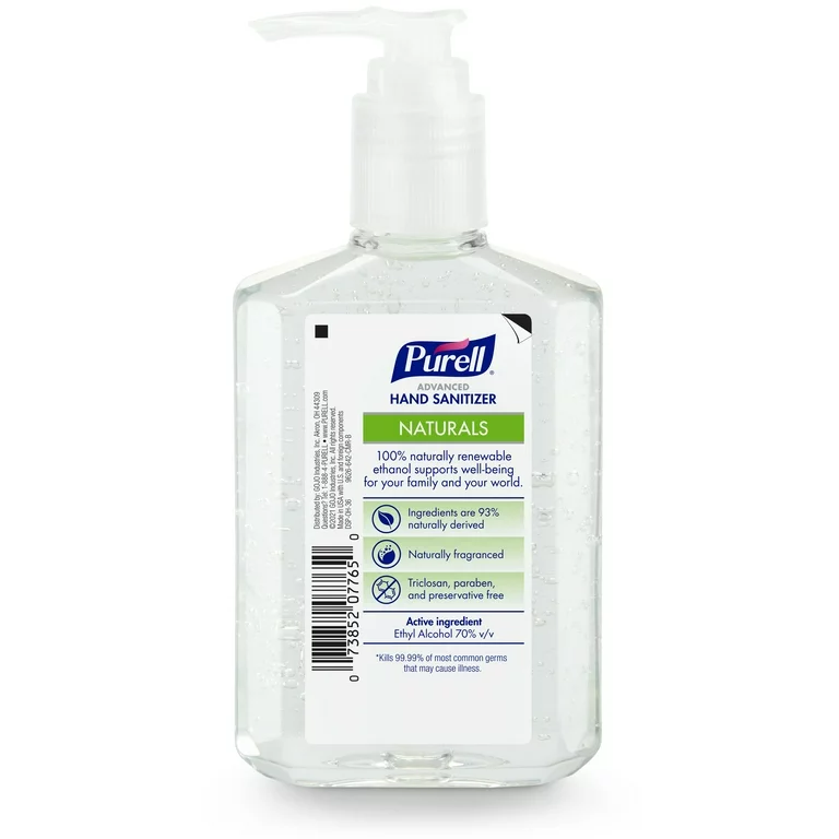 PURELL Advanced Hand Sanitizer Naturals Gel with Plant Based Alcohol, Citrus Scent, 8 oz Pump Bottle