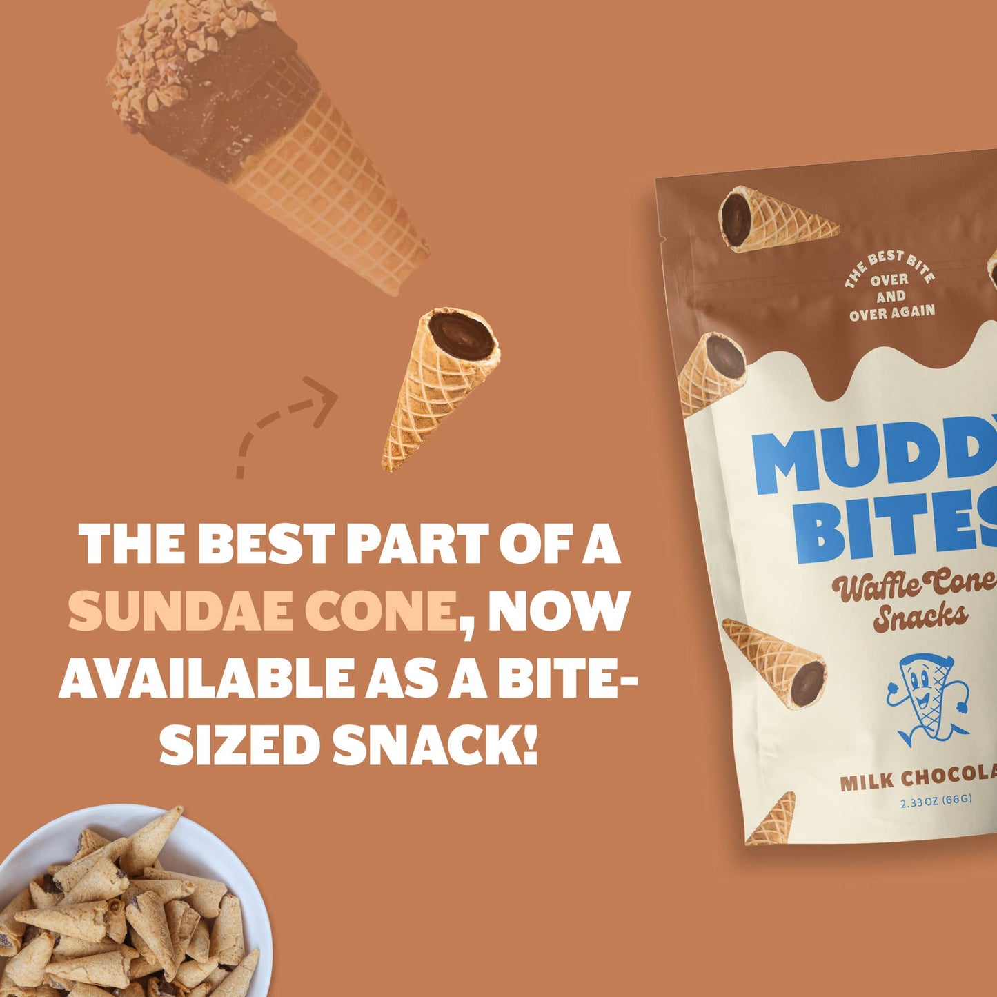 Muddy Bites Milk Chocolate Bite-Sized Waffle Cones Snacks