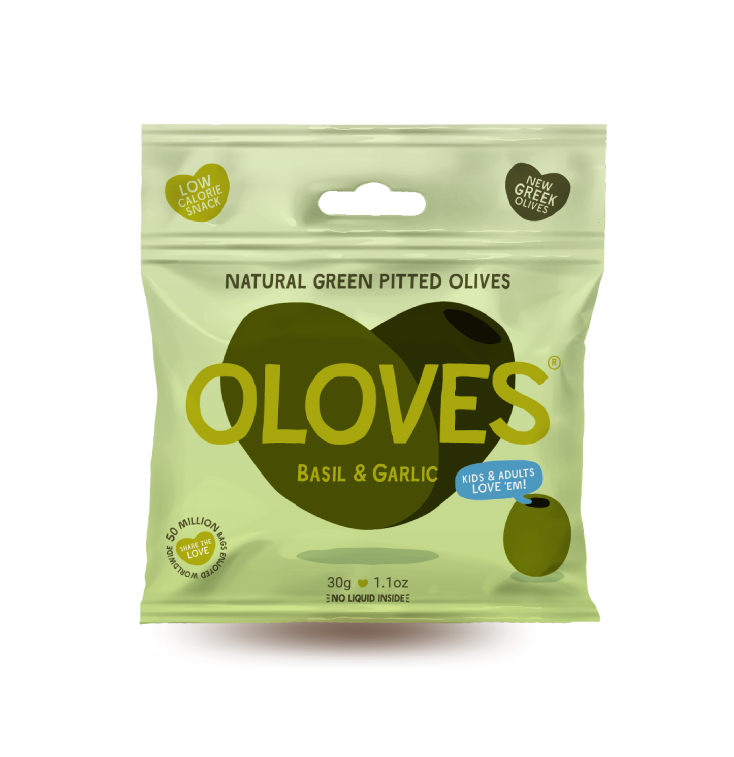 Oloves -  Basil & Garlic Pitted Green Olives 1.1oz