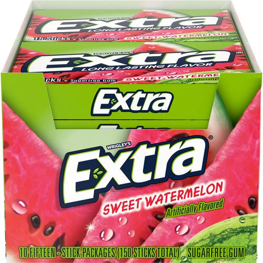 Extra Sugar Free Chewing Gum, Sweet Watermelon, Slim Pack, 15 Sticks, 10 ct