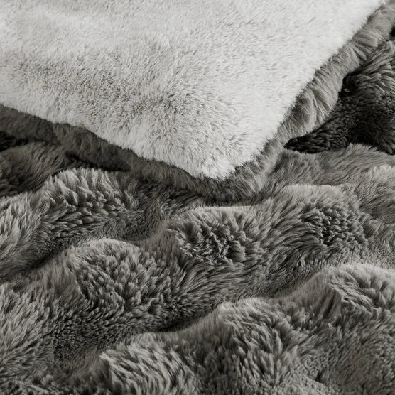 FRYE 3-piece Faux Fur Comforter Set Gray King Size