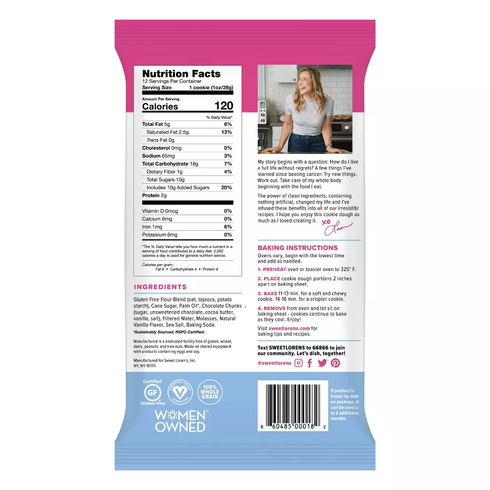 Sweet Loren's Gluten Free Vegan Chocolate Chunk Cookie Dough - 12oz