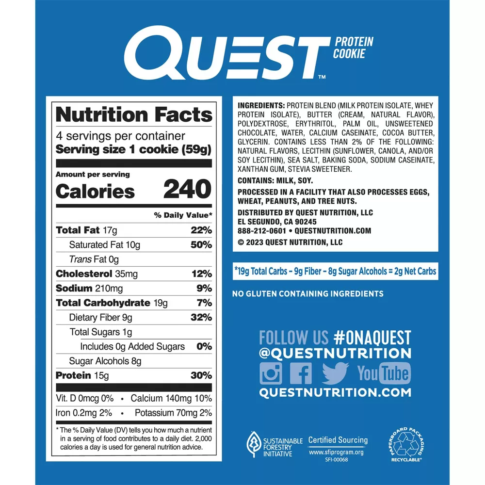 Quest Nutrition 15g Protein Cookie - Chocolate Chip Cookie, 4 count