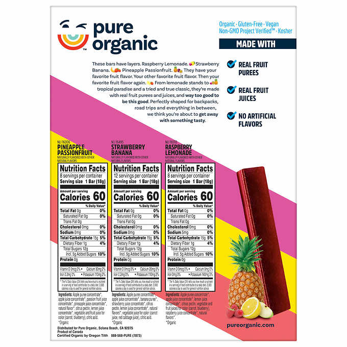 Pure Organic Layered Fruit Bars, Variety Pack, 0.63 oz, 28-count