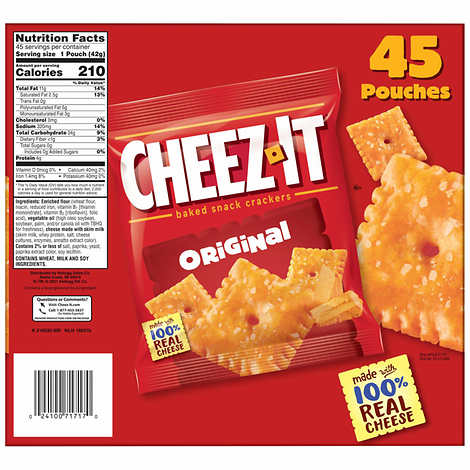 Cheez-It Crackers, Cheddar, 1.5 oz, 45-count