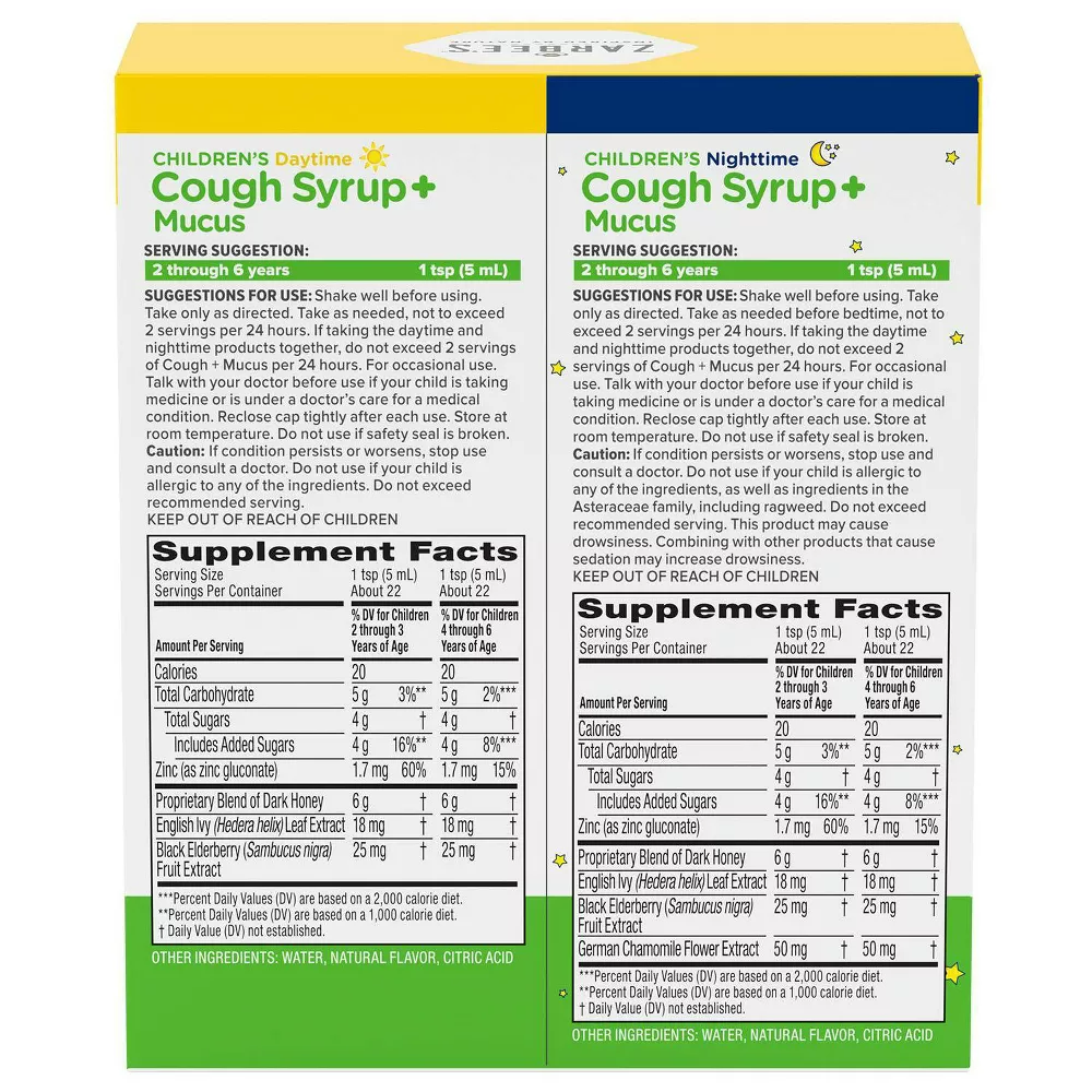 Zarbee’s Kids Cough + Mucus Day/Night with Honey, Ivy Leaf, Zinc & Elderberry - Mixed Berry - 8 fl oz