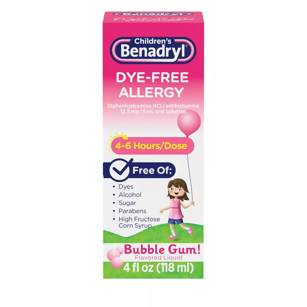 Children's Benadryl Dye-Free Allergy Relief Liquid - Bubble Gum - Diphenhydramine - 4 fl oz