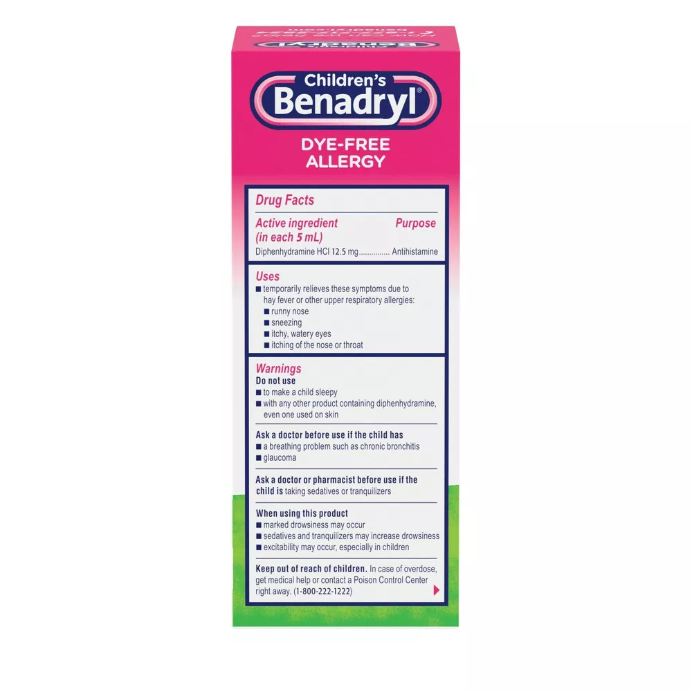 Children's Benadryl Dye-Free Allergy Relief Liquid - Bubble Gum - Diphenhydramine - 4 fl oz