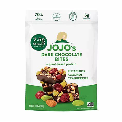 JOJO'S - Dark Chocolate PISTACHIO ALMOND CRANBERRY BITES + Plant-based Protein