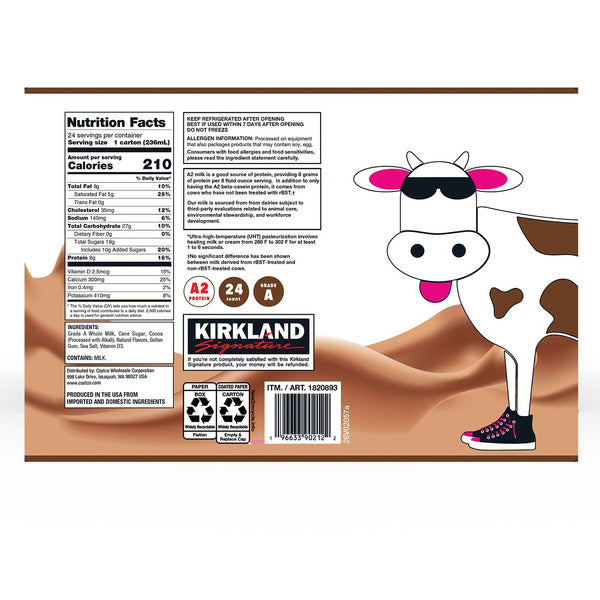 Kirkland Signature A2 Chocolate Milk, 8 fl oz, 24-count