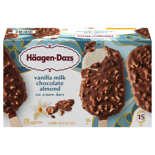 Haagen Dazs Vanilla Milk Chocolate Almond Ice Cream Bars, 3 fl oz, 15-count