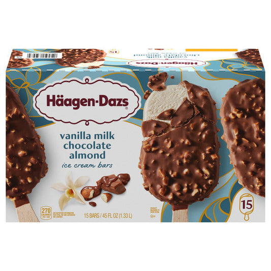 Haagen Dazs Vanilla Milk Chocolate Almond Ice Cream Bars, 3 fl oz, 15-count