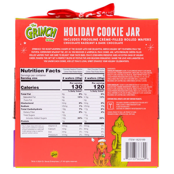 The Grinch Holiday Cookie Jar with Pirouline Creme-Filled Rolled Wafers