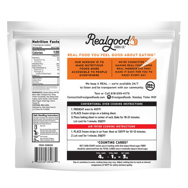 Real Good Food Lightly Breaded Chicken Strips, 3 lbs
