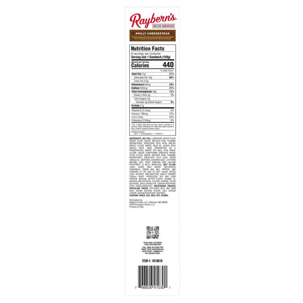 Raybern's Philly Cheesesteak Sandwich, 33.6 oz