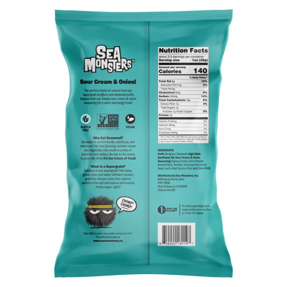 Sea Monsters - Seaweed Puff Sour Cream & Onion - 3.5 oz bag