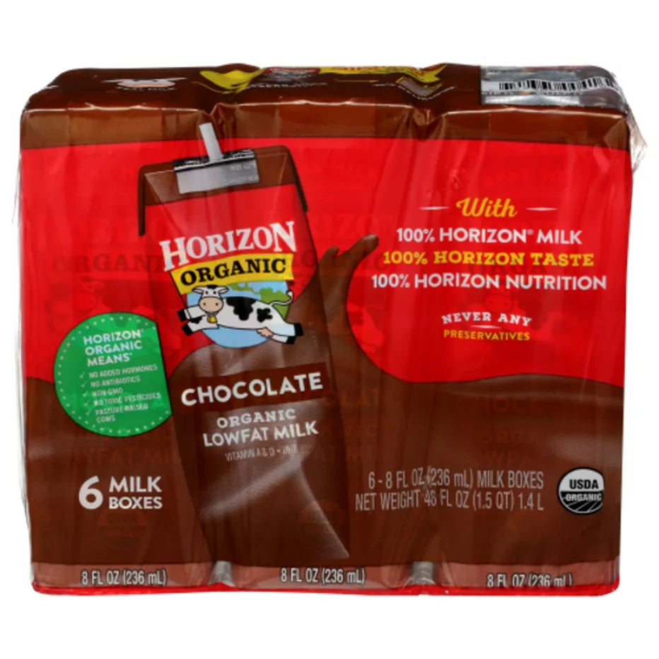 Horizon, Organic Chocolate Lowfat Milk, 8 fl oz, 6-Count