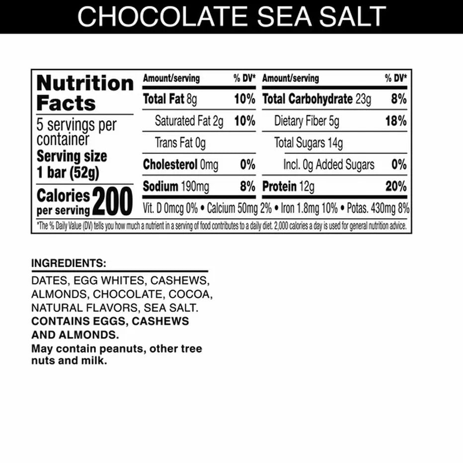 Rxbar Chocolate Sea Salt Protein Bar 5 Pack Case