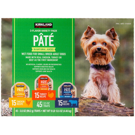 Kirkland Signature Pate Wet Dog Food Variety Pack, 3.5 oz, 45-count