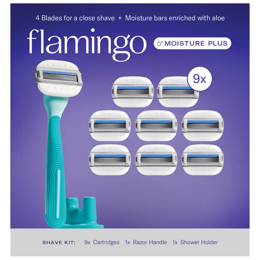 Flamingo by Harry's Moisture Plus Razor Set 9 Cartridges + 1 Handle