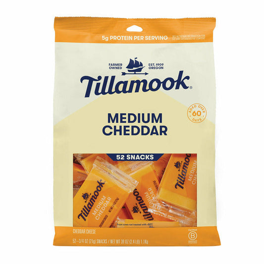 Tillamook Medium Cheddar Snacking Cheese, 0.75 oz, 52-count