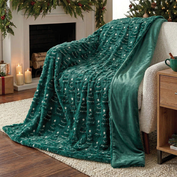 Holiday Embroidered Faux Fur Throw