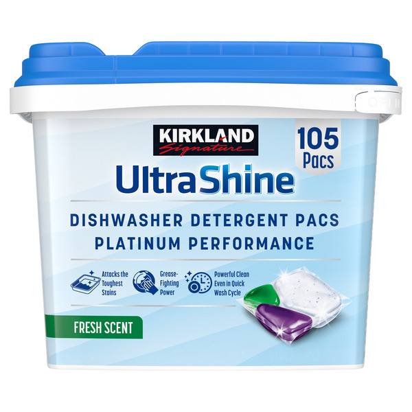Kirkland Signature UltraShine Dishwasher Detergent Pacs, Fresh, 105-count