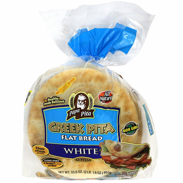 Papa Pita Bakery Greek Pita Flat Bread, White, 12-count