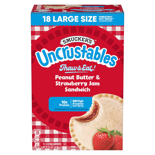 Smucker's Uncrustables, Peanut Butter & Strawberry Jam Sandwich, 2.8 oz, 18 ct