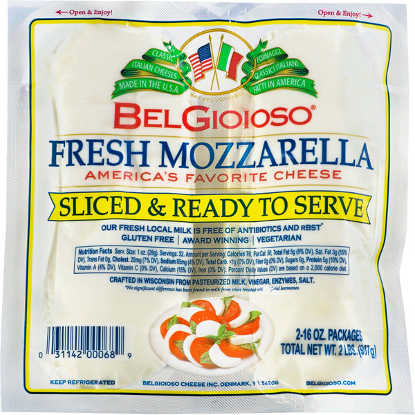 BelGioioso Fresh Mozzarella Cheese Slices, 16 oz, 2 ct