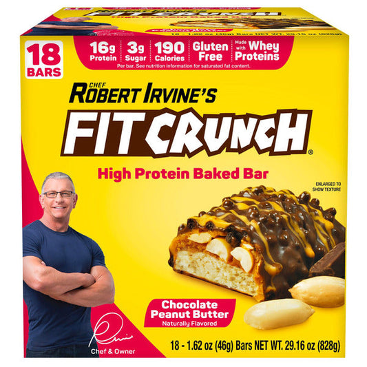 FITCRUNCH Protein Bars, 16g Protein, Chocolate Peanut Butter, 1.62 oz, 18-count
