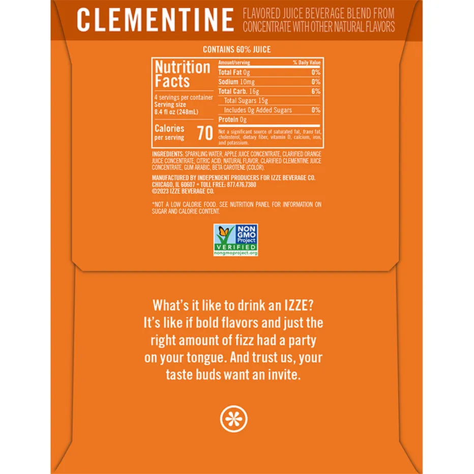 IZZE Sparkling Juice Beverage Sparkling Clementine 4-8.4 FL oz.