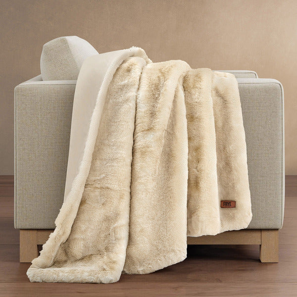FRYE Luxe Faux Fur Throw, Beige 60in X 70in