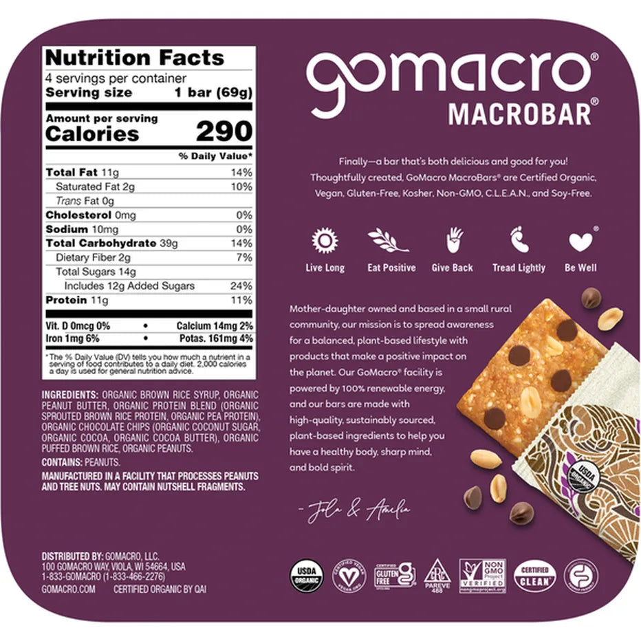 GoMacro Peanut Butter Chocolate Chip Mini Macrobar 8 ct