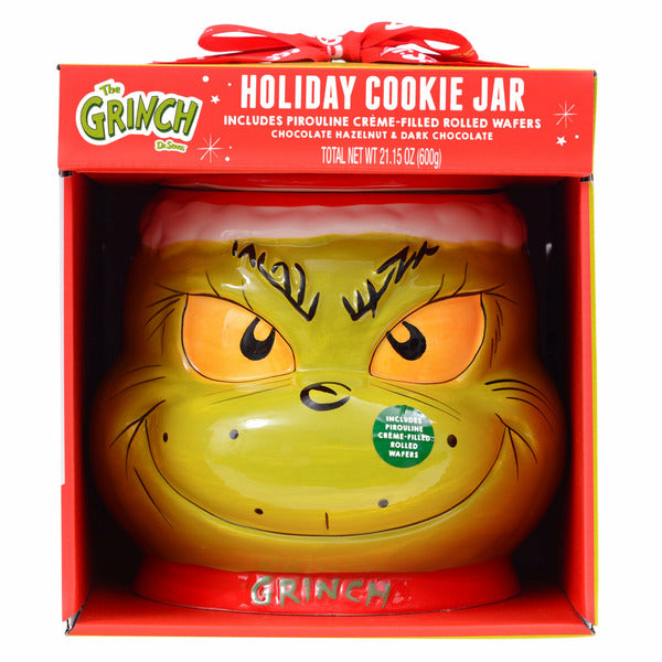The Grinch Holiday Cookie Jar with Pirouline Creme-Filled Rolled Wafers