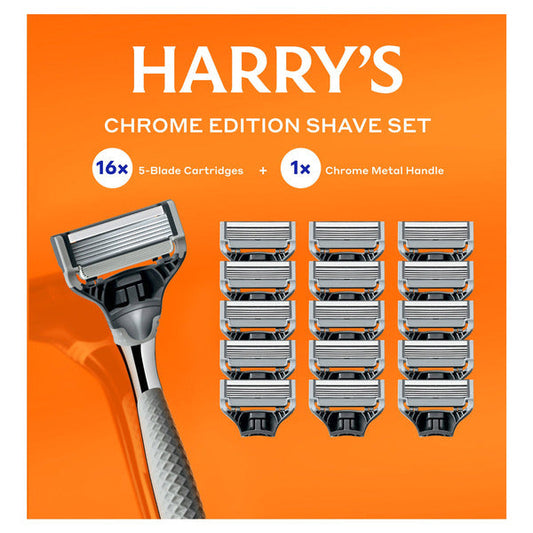 Harry's Chrome Edition Razor Set 16 Cartridges + 1 Handle