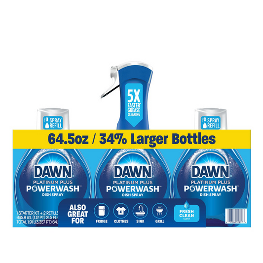 Dawn Platinum Plus Powerwash Dish Soap Spray, Fresh Clean, 1 Starter Kit + 2 Refills