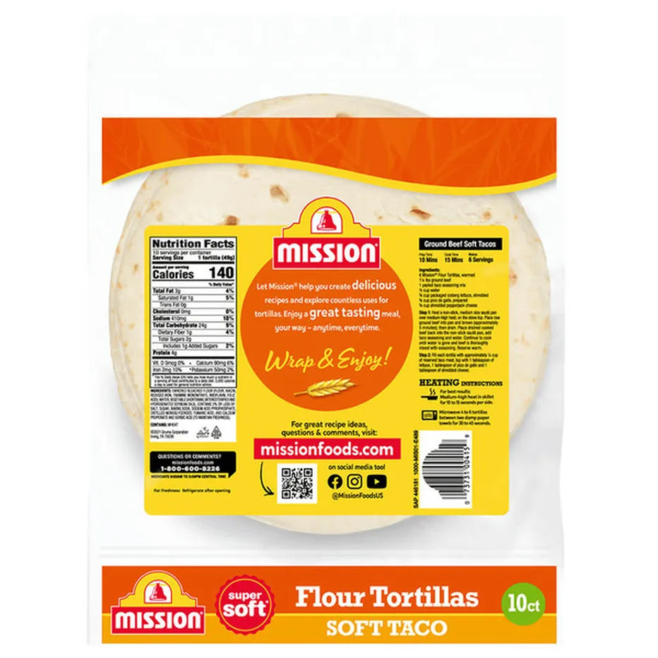 Mission Super Soft Taco Flour Tortillas, 10 Count