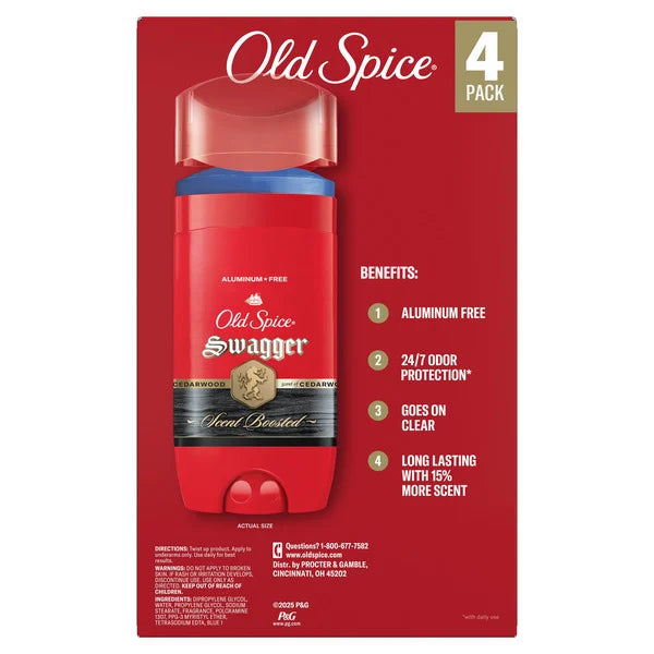 Old Spice Swagger Scent Boosted Aluminum Free Deodorant, 3 oz, 4 Count
