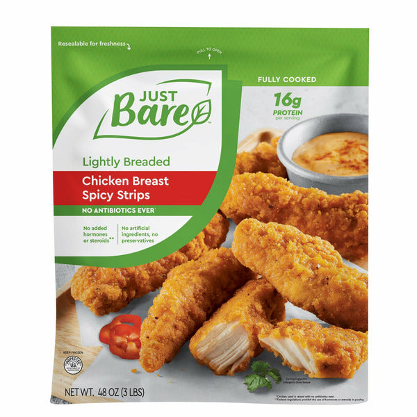 Just Bare Spicy Chicken Lightly Breaded Strips, 3 lbs