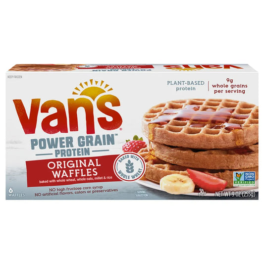 Van's Non-GMO, Gluten Free Power Grain Protein Waffles, 9.5 oz, 6 Count (Frozen)