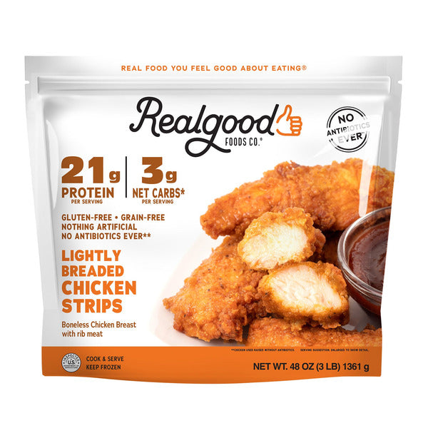 Real Good Food Lightly Breaded Chicken Strips, 3 lbs